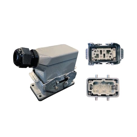 Starke Quick-Plug Industrial Connector, 500V, 35 Amp, 4 Pins, Side Entry Hood with Thru-Panel Mount SPQ04-10BPS